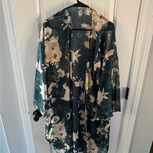 Emerald Floral Kimono Top - Green and Cream-make an offer